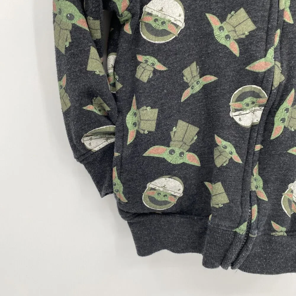 Star Wars Kids Yoda Print Long Sleeve Full Zip Hoodie Sweatshirt Black Size 5
